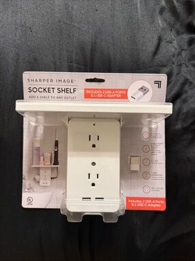 Sharper Image White Socket Shelf with USB-A and USB-C Ports